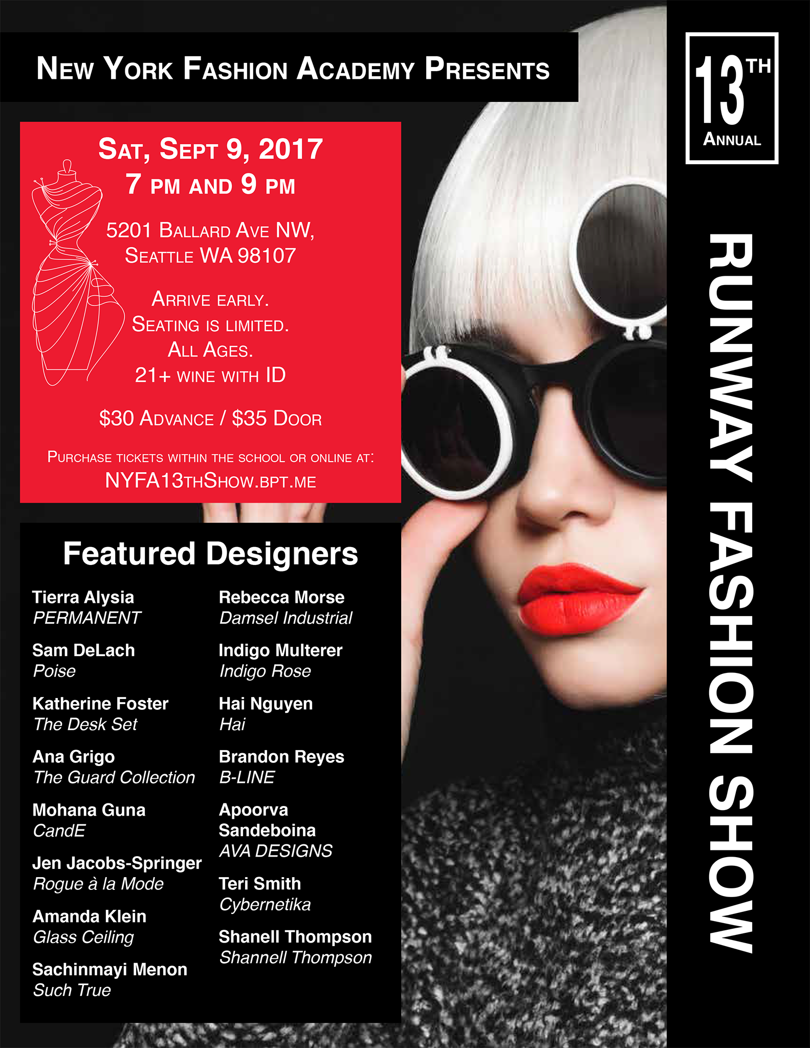 Poster advertising New York Fashion Academy's 13th Annual Runway Show. Designed by Jennifer Jacobs-Springer