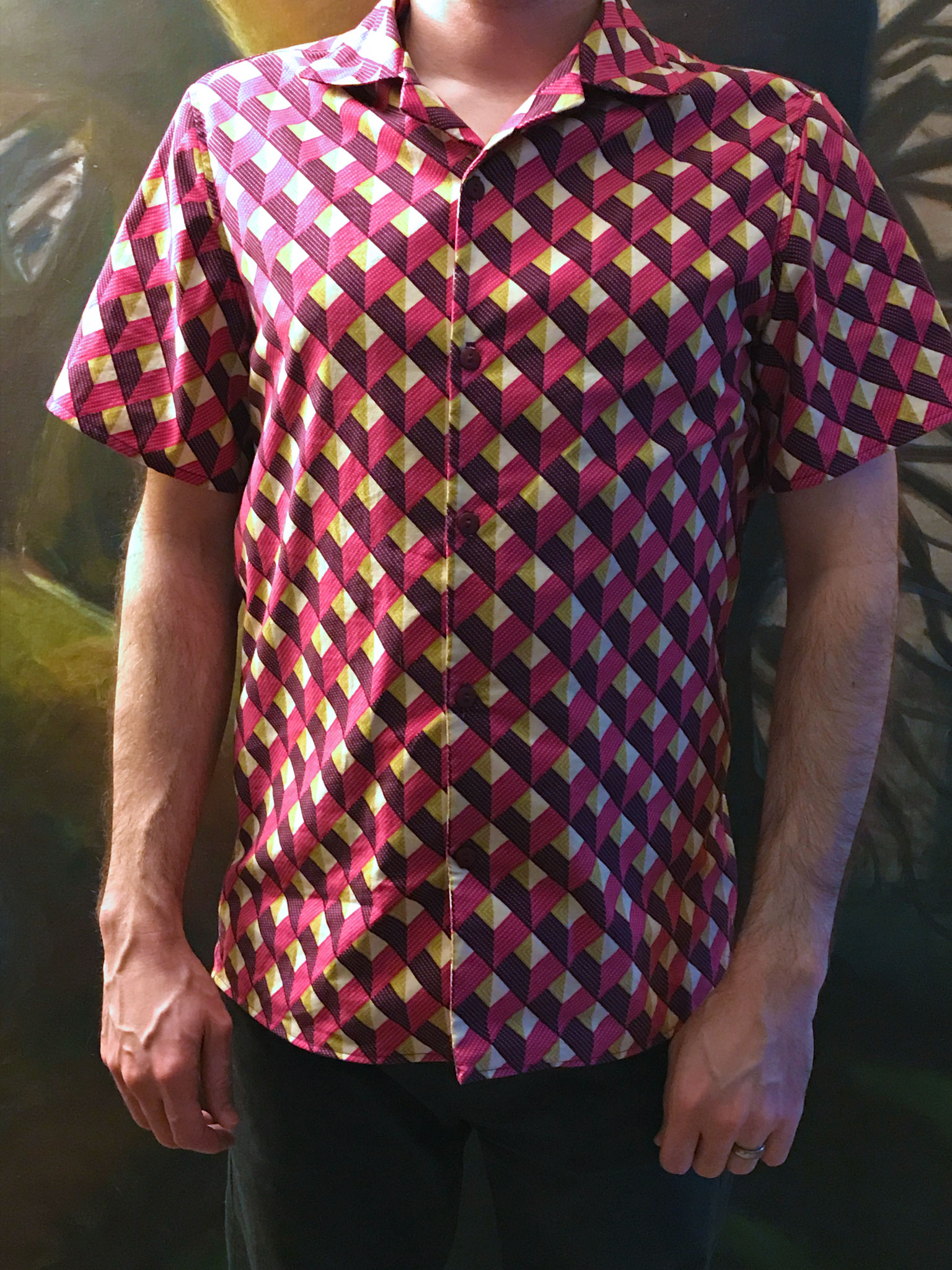 Completed shirt modeled by my husband. Front view.